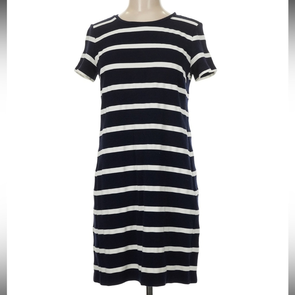 Loft Ann Taylor Sz M Short Sleeve Stretchy Dress Striped Midi Straight/Pencil